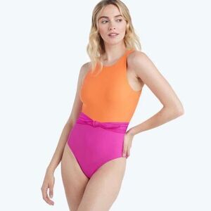 Summersalt | Tie Belted Cove Swimsuit in Hibiscus Tangerine | Size 14
